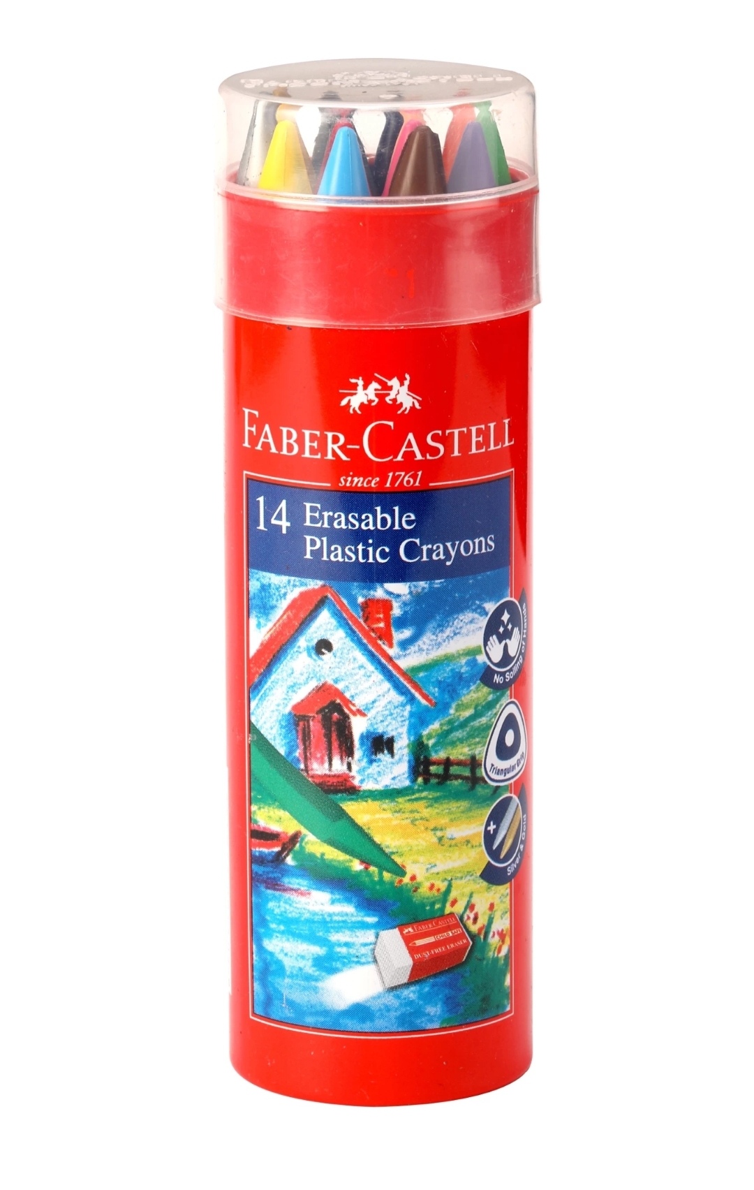 Faber Castell Erasable Plastic Crayons Tin Set of 14 Shades